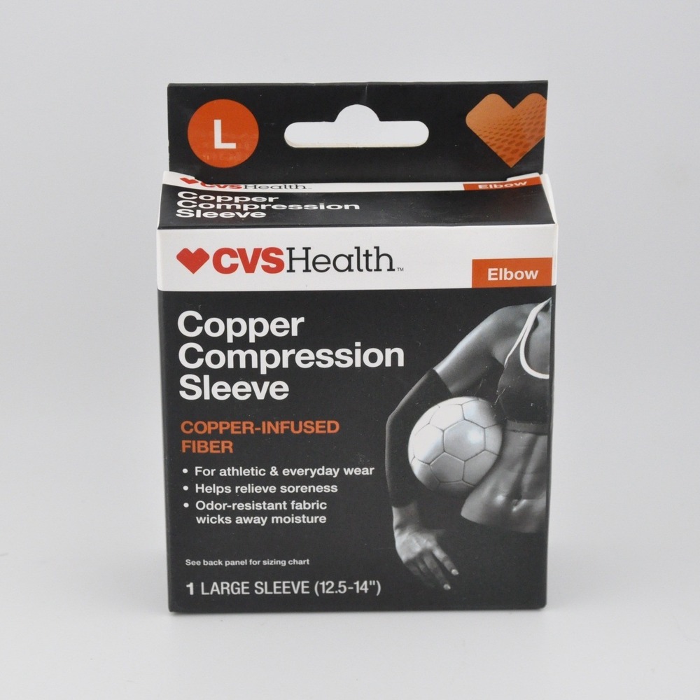 CVS Health Copper Compression Sleeve Large Black New‎ Elbow Support 453866
